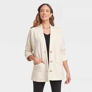 Knox Rose XS Long Sleeve Button-Front Fleece Jacket‎ White Sand Grandpa